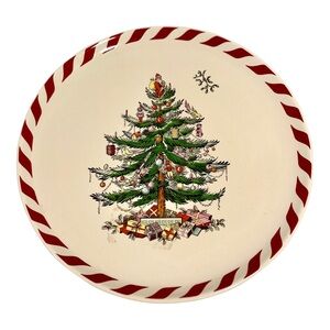 Vintage Spode Ceramic Peppermint Stripe Christmas Tree Cookie Plate Plat…